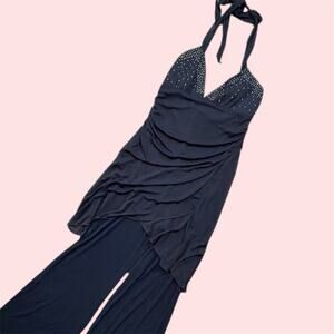 Venus Y2K Navy Blue Sparkly Halter Dress Jumpsuit Size Medium